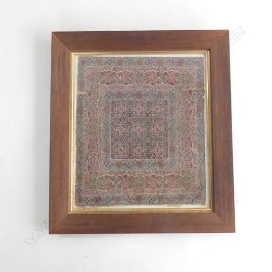 A framed antique beaded panel (minor wear and fault). 265 x 305mm